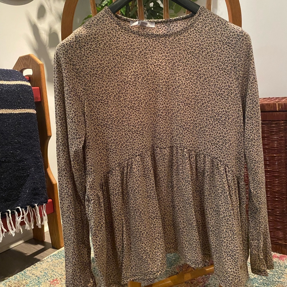 Gaze Brown Long Sleeve Peplum Blouse